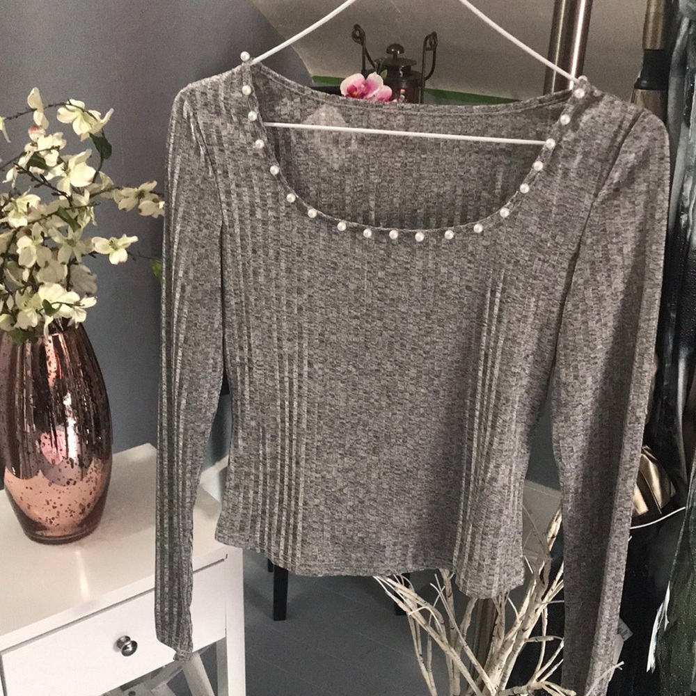 $$$ Sexy Womens Silver/grey long sleeve top